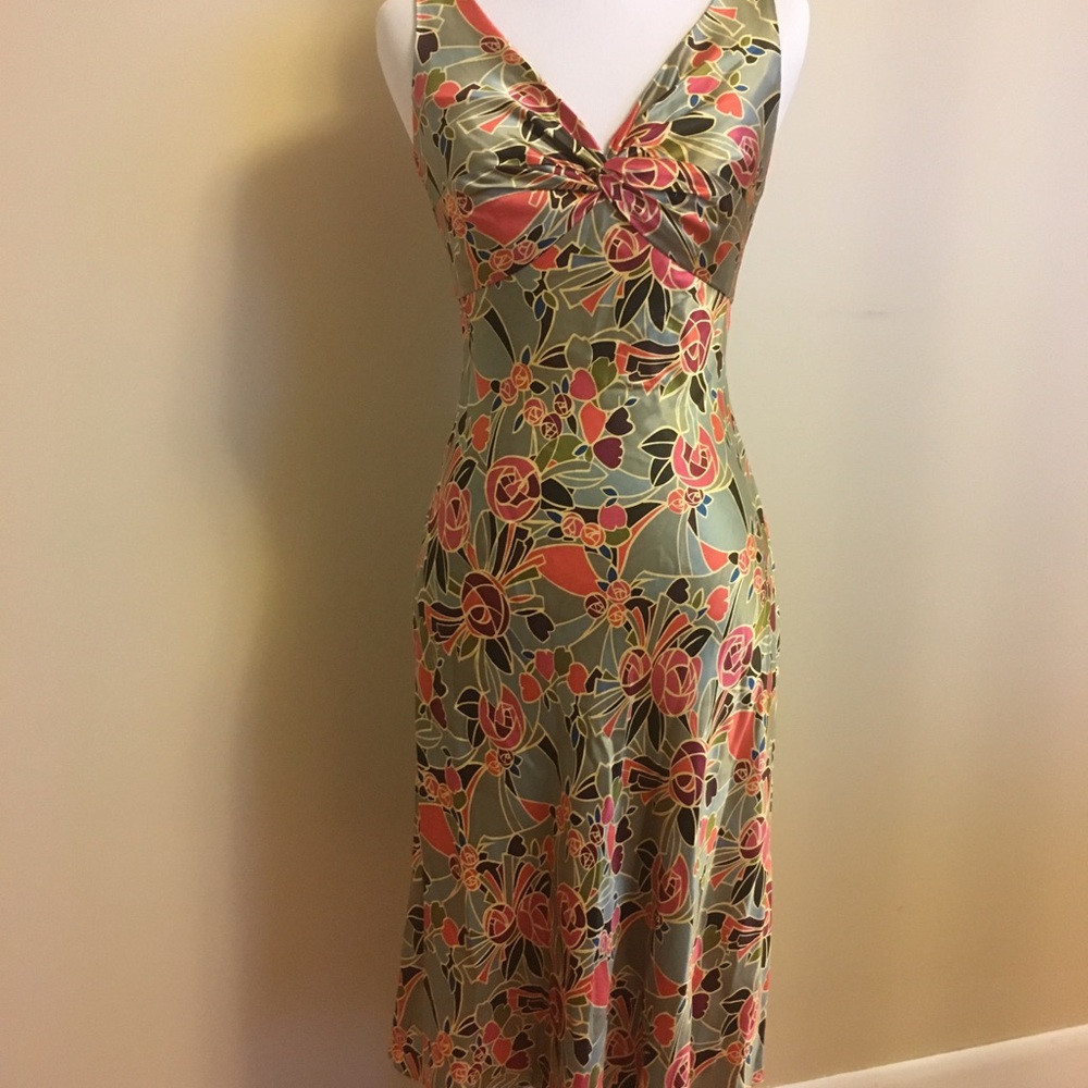 Maggy London Petite Green Floral Silk Dress